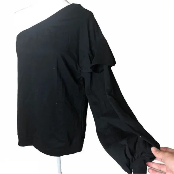 Zara One Shoulder Ruffle Sweater Top Medium - Picture 6 of 8